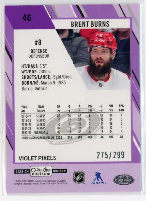 2023-24 O-Pee-Chee Platinum #46 Brent Burns Violet Pixels /299 back