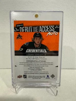 2023/24 UD Credentials Debut Ticket Access Logan Cooley Auto /25 back