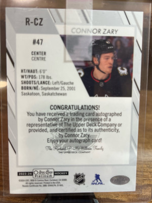 2023 O Pee Chee Connor Zary Rookie Auto back