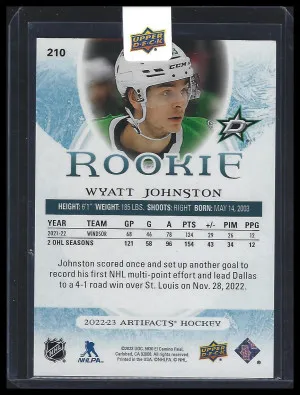 2022-23 Upper Deck Artifacts Rookie Redemptions Wyatt Johnston 580/999 Dallas back