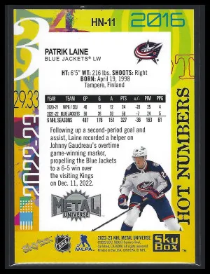 2022-23 Skybox Metal Universe Hot Numbers Patrik Laine #HN-11 back