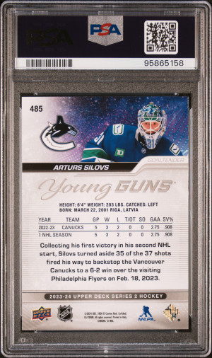 2023 Upper Deck Young Guns Arturs Silovs PSA 10 back