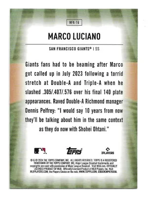 2024 Topps Home Field Advantage #HFA16 Marco Luciano (RC) - San Francisco Giants back