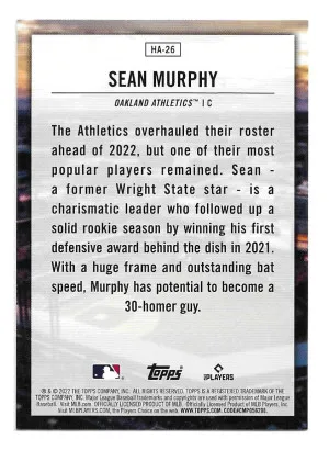 2022 Topps Home Field Advantage #HA26 Sean Murphy - Oakland Athletics back