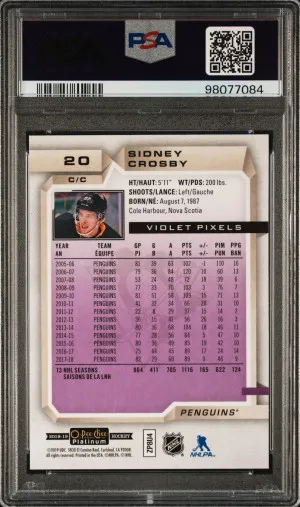 2018 O-Pee-Chee Platinum Sidney Crosby Violet Pixels PSA 10 back