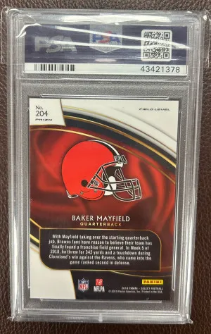 2018 Panini Select Field Level Silver Prizm Baker Mayfield #204 Rookie RC PSA 9 back
