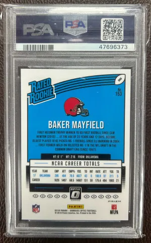 2018 Panini Donruss Optic Baker Mayfield Red/Yellow Rookie Card PSA 10 back