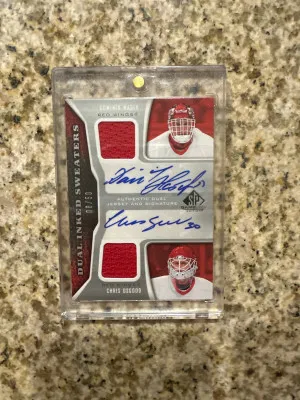 Chris Osgood Dominik Hasek Dual Inked Sweaters Auto /50 front