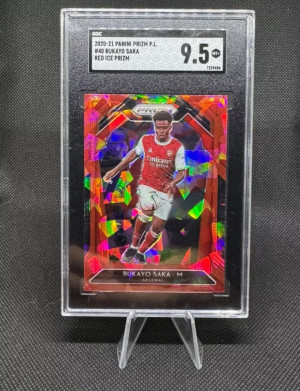 2020-21 Panini Prizm Premier League Bukayo Saka Red Ice Prism SGC 9.5 front