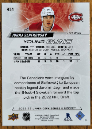 2022-23 UD Series 2 Juraj Slafkovsky YG back