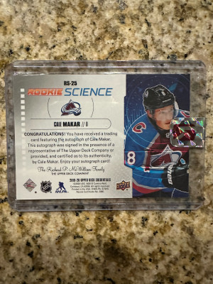 Cale Makar Rookie Science Auto back