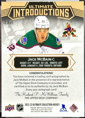 Jack McBain 2022-23 Ultimate Introductions Auto 1/1 back