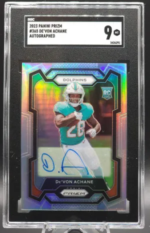 23 Panini Prizm SILVER De'von Achane Autographed RC SGC9 front