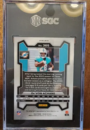 23 Panini Prizm SILVER De'von Achane Autographed RC SGC9 back