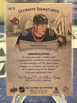 Tim Stutzle 2022-23 UD Ultimate Collection Ultimate Signatures Autograph Ottawa back