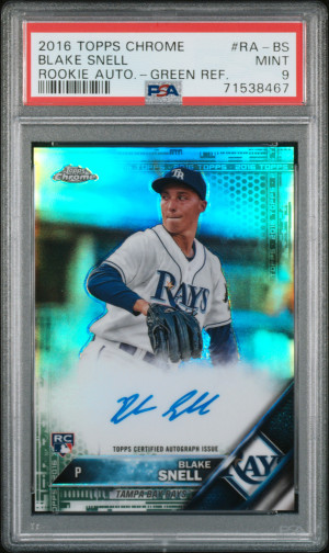 2016 Topps Chrome Rookie Autographs Blake Snell Rookie Auto-Green Ref /99 PSA 9 front