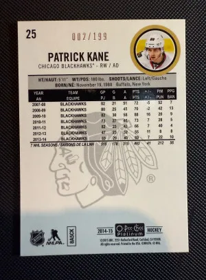 2014 O-Pee-Chee Platinum Patrick Kane White Ice /199 back