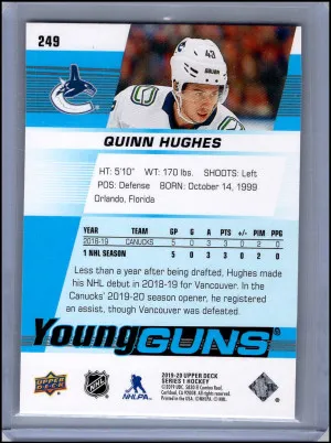 2019-20 Upper Deck Series One #249 Quinn Hughes Young Guns RC back