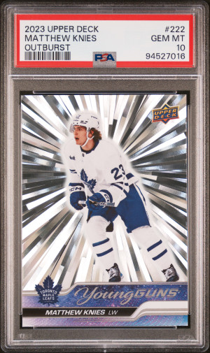 2023 Upper Deck Matthew Knies Young Guns Silver Outburst PSA 10 front