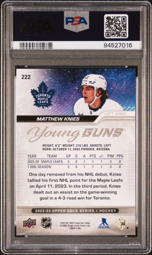 2023 Upper Deck Matthew Knies Young Guns Silver Outburst PSA 10 back