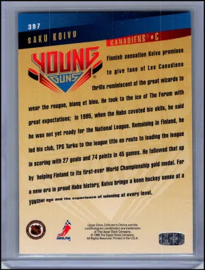 1995-96 Upper Deck CC #397 Saku Koivu Young Guns RC back