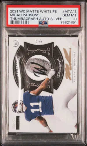 2021 Wild Card Matte White Premier Edition Thumbagraph Autographs Micah Parsons Thumbagraph Auto-Silver front