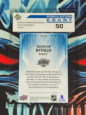 2024-25 Upper Deck Series 1 Population Count 50 Quinton Byfield /50 PC-30 back