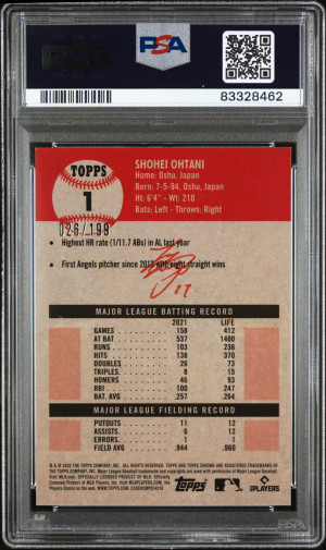 2022 Topps Chrome Platinum Anniversary Shohei Ohtani Platinum Toile White/Blue Ref back