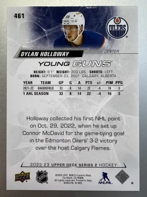 2022 Upper Deck Dylan Holloway #461 Rookie back