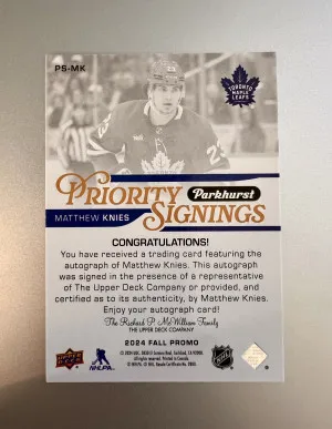 2024 Parkhurst Matthew Knies Rookie back