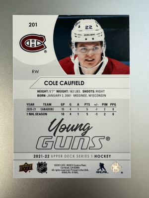 2021 Upper Deck Cole Caufield Rookie back