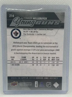 2015-16 Upper Deck Series 1 Connor Hellebuyck Young Guns back