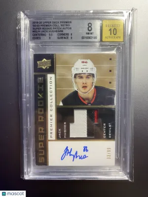 2019-20 Upper Deck Premier Jack Hughes Rookie Patch Auto RPA /99 BGS 8 Auto 10 front