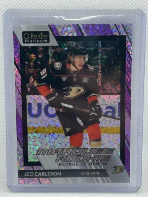 2023-24 O-Pee-Chee Platinum Leo Carlsson Violet Pixels /299 front