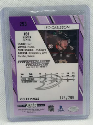 2023-24 O-Pee-Chee Platinum Leo Carlsson Violet Pixels /299 back