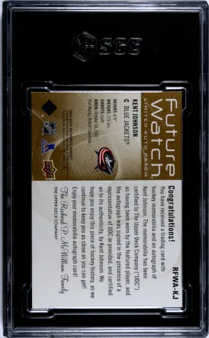 2022-23 Upper Deck SP Authentic Kent Johnson Future Watch Auto Patch /50 SGC 8 back
