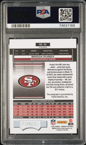 2022 Panini Honors Brock Purdy Signature-Green back