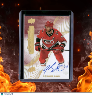 2022-23 Upper Deck Premier Jaccob Slavin Red Auto #72 front
