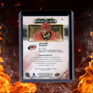 2022-23 Upper Deck Premier Jaccob Slavin Red Auto #72 back