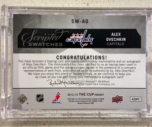Alexander Ovechkin 2012-13 UD The Cup Scripted Swatches Patch Auto /35 back