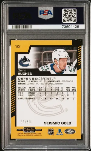 2020 O-Pee-Chee Platinum Quinn Hughes #10 PSA 9 back