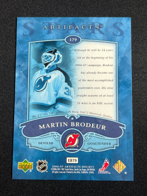 Martin Brodeur /10 made Artifacts 2006-07 Hockey Card 179 back