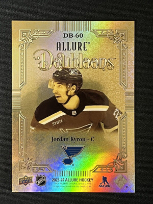 Jordan Kyrou RARE Doubloons Allure 2023-24 Hockey Card DB-60 , 1:108 Hobby Packs back
