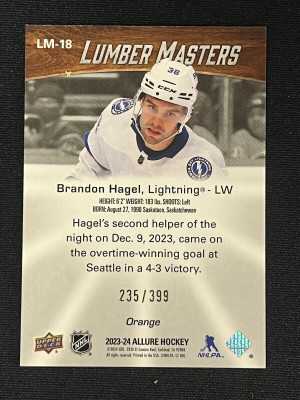 Brandon Hagel /399 Allure Lumber Masters 2023-24 Hockey Card LM-18 back