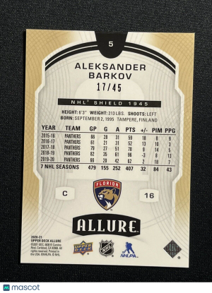 Aleksander Barkov /45 Allure 1945 NHL Shield 2020-21 Hockey Card 5 Panthers front