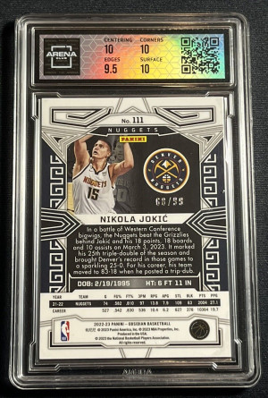 Nikola Jokic /99 Obsidian Purple Electric Etch Basketball Card Arena Club 10 back