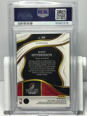 2023-24 Panini Select SCOOT HENDERSON Rookie RC White Sparkle Courtside PSA 10 back