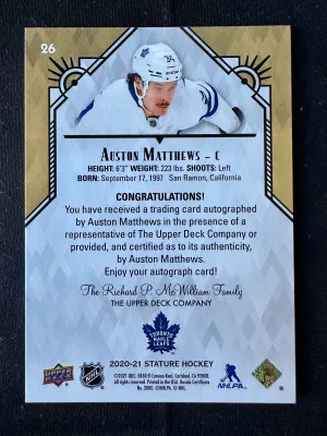Auston Matthews Stature Green Auto /25 back
