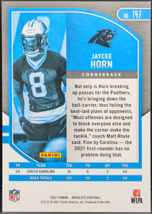 2021 Panini Absolute Blue Diamonds #147 Jaycee Horn Carolina Panthers /99 [117|147] back