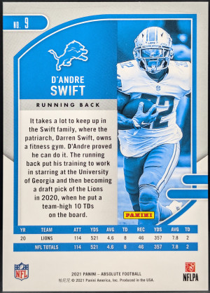 2021 Panini Absolute Orange Mosaic Parallel #9 D'Andre Swift Detroit Lions /199 [118|9] back